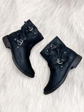 UGG Fabrizia Black Leather Moto Biker Ankle Boots
